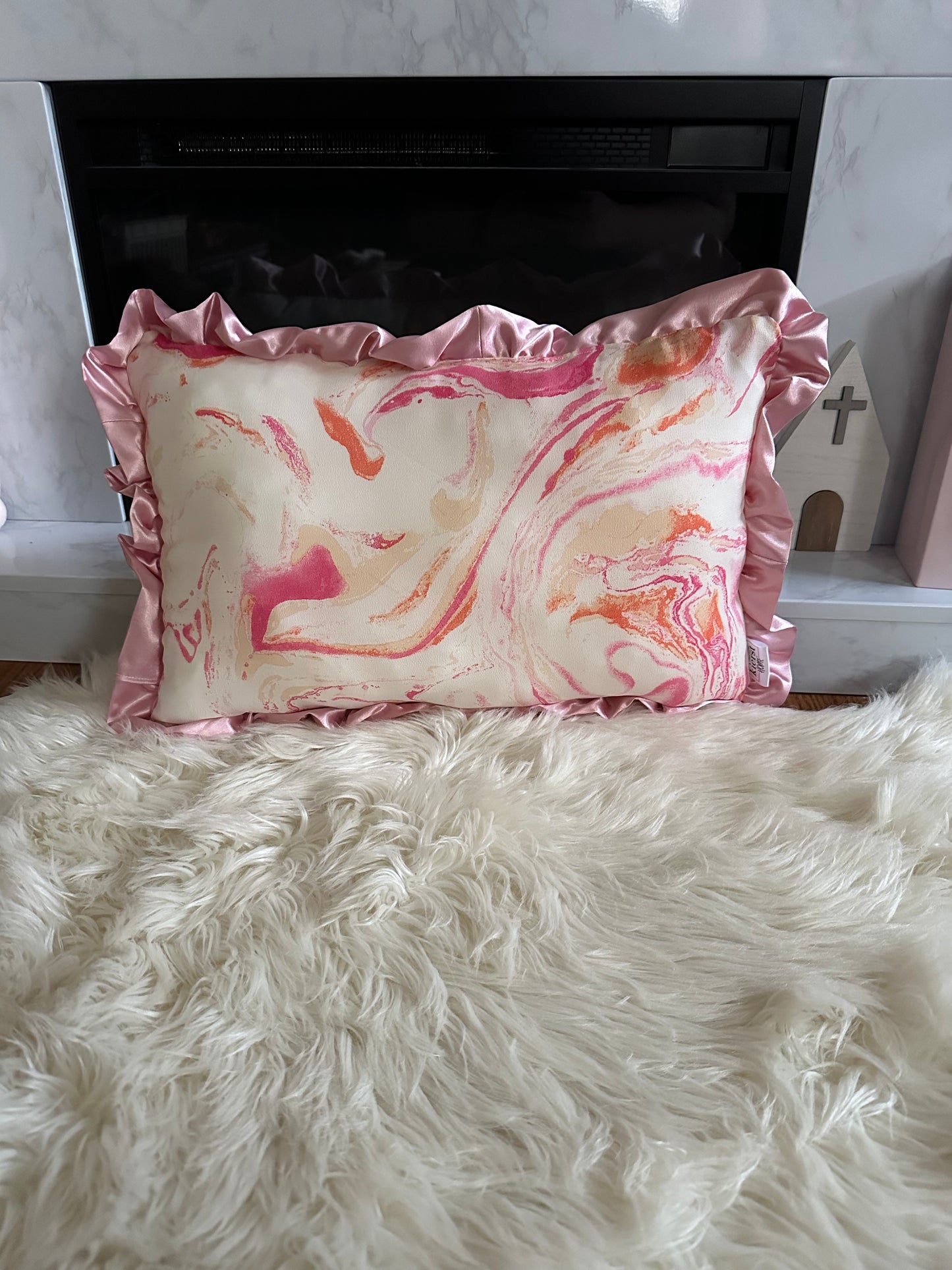 Pink and Orange Marble Throw Pillow | Whimsical Swirls, Refined Softness