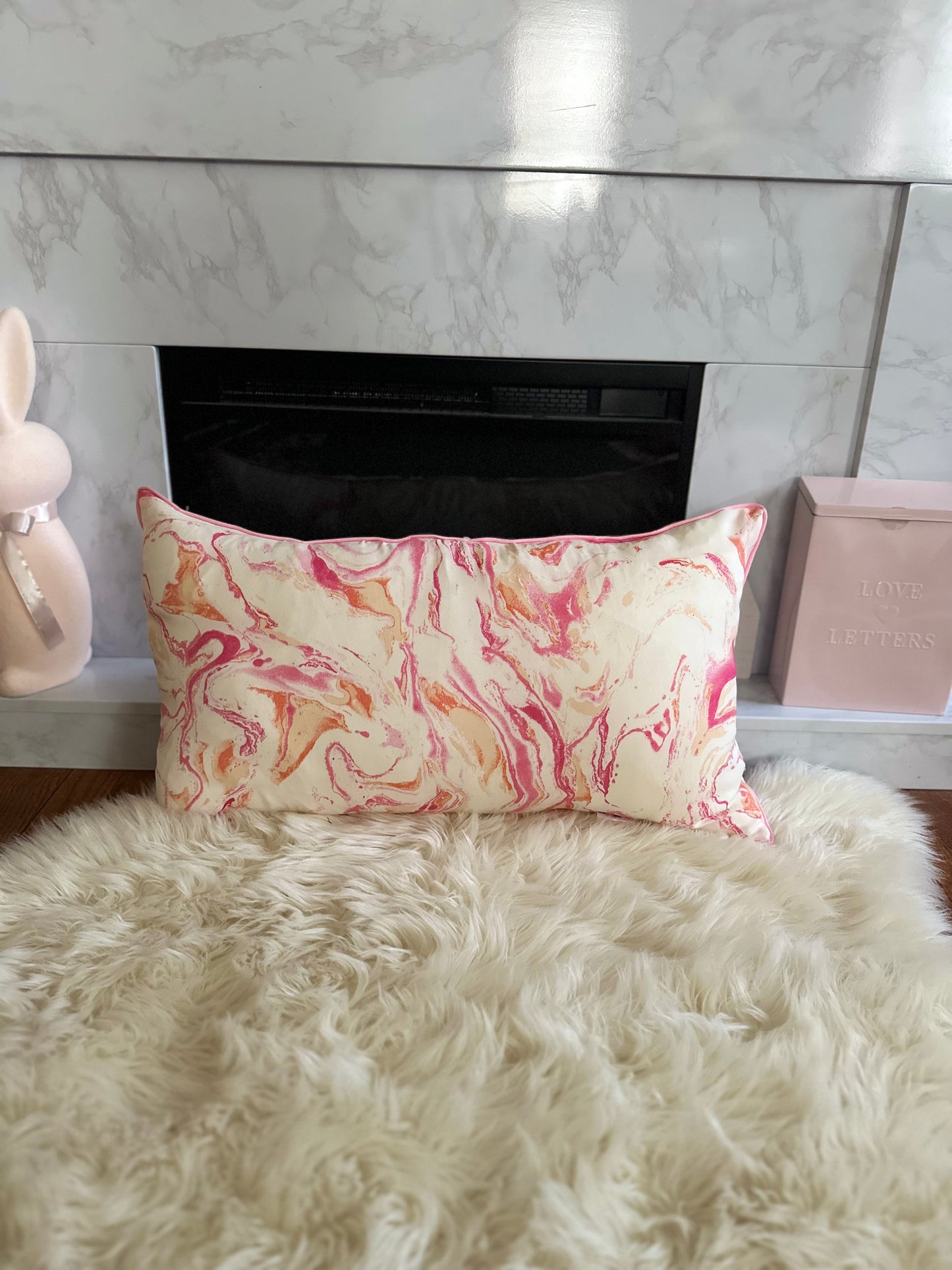 Pink and Orange Marble Throw Pillow | Whimsical Swirls, Refined Softness