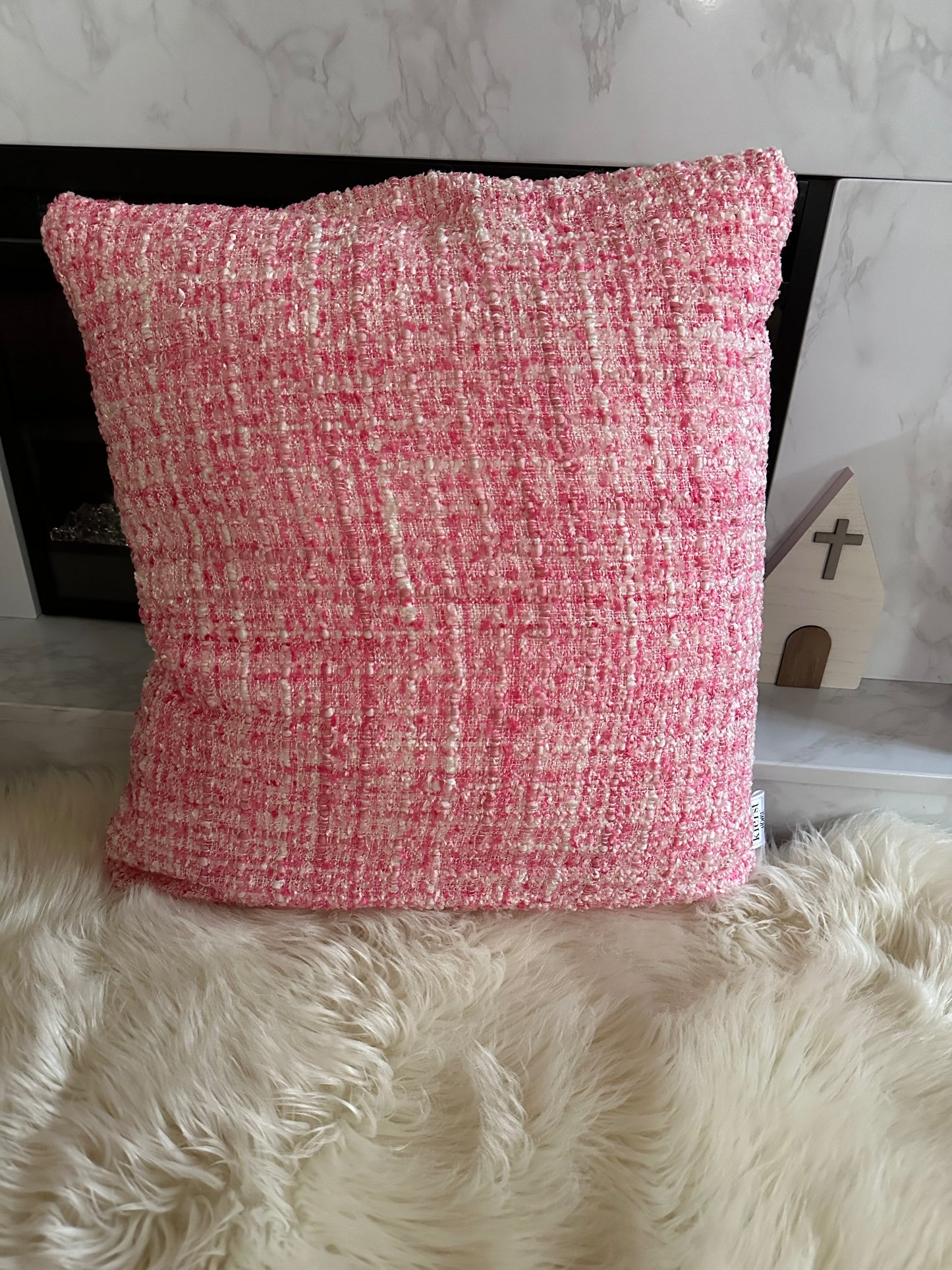 Pink Tweed Throw Pillow | Soft Texture, Elevated Design
