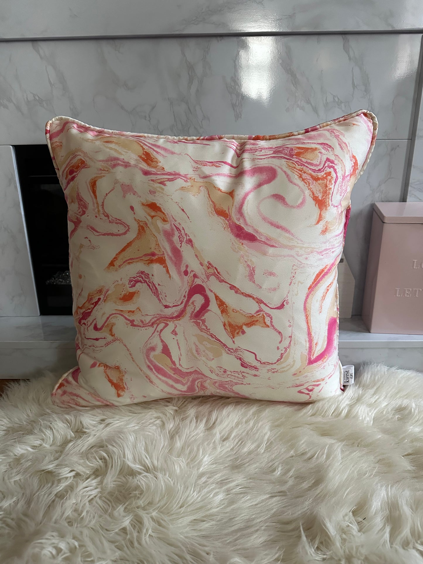 Pink and Orange Marble Throw Pillow | Whimsical Swirls, Refined Softness