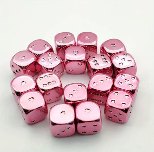 Pink Heart Dice Set | Glossy Acrylic Dice with Romantic Heart-Shaped Pips