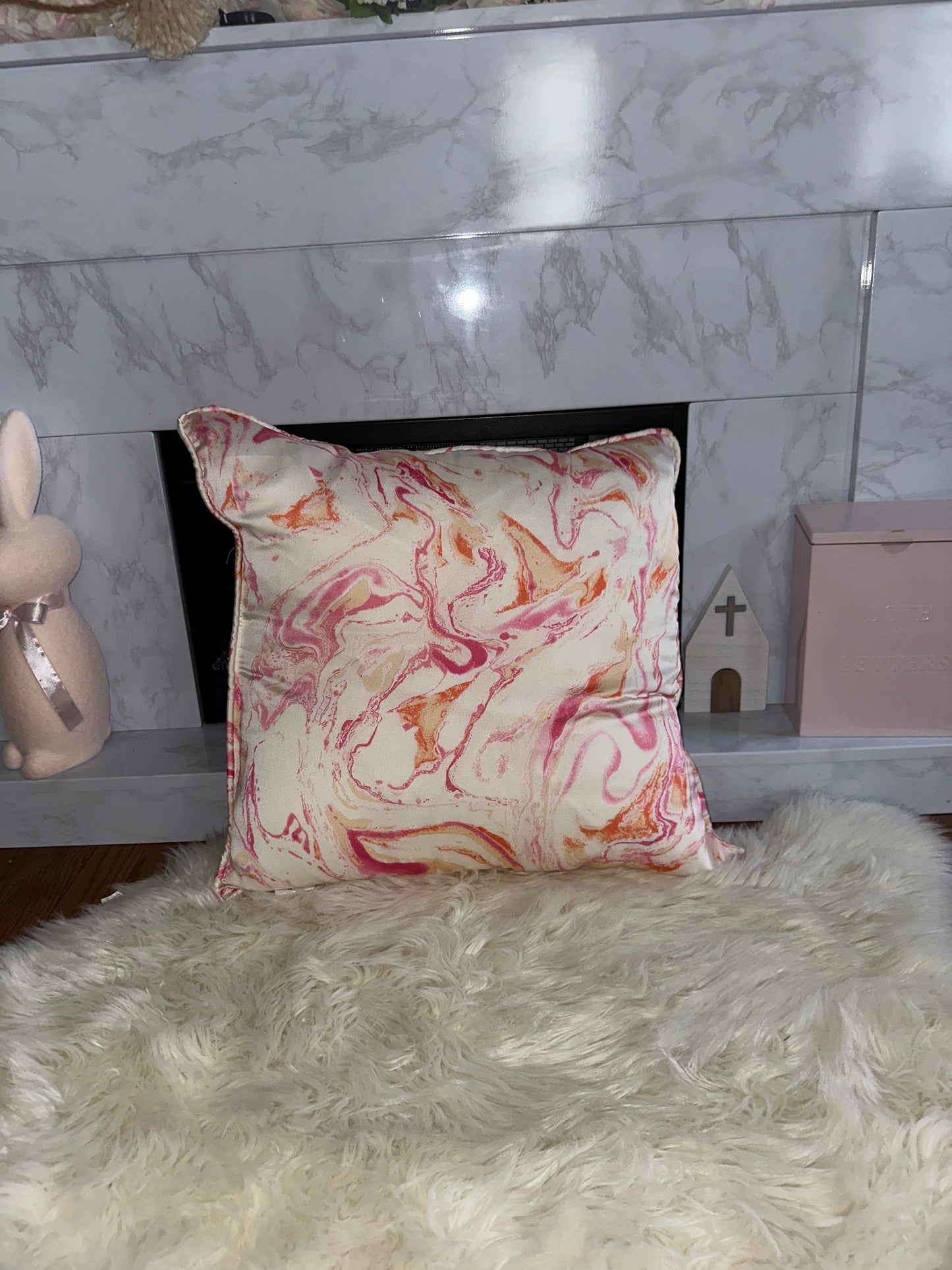 Pink and Orange Marble Throw Pillow | Whimsical Swirls, Refined Softness