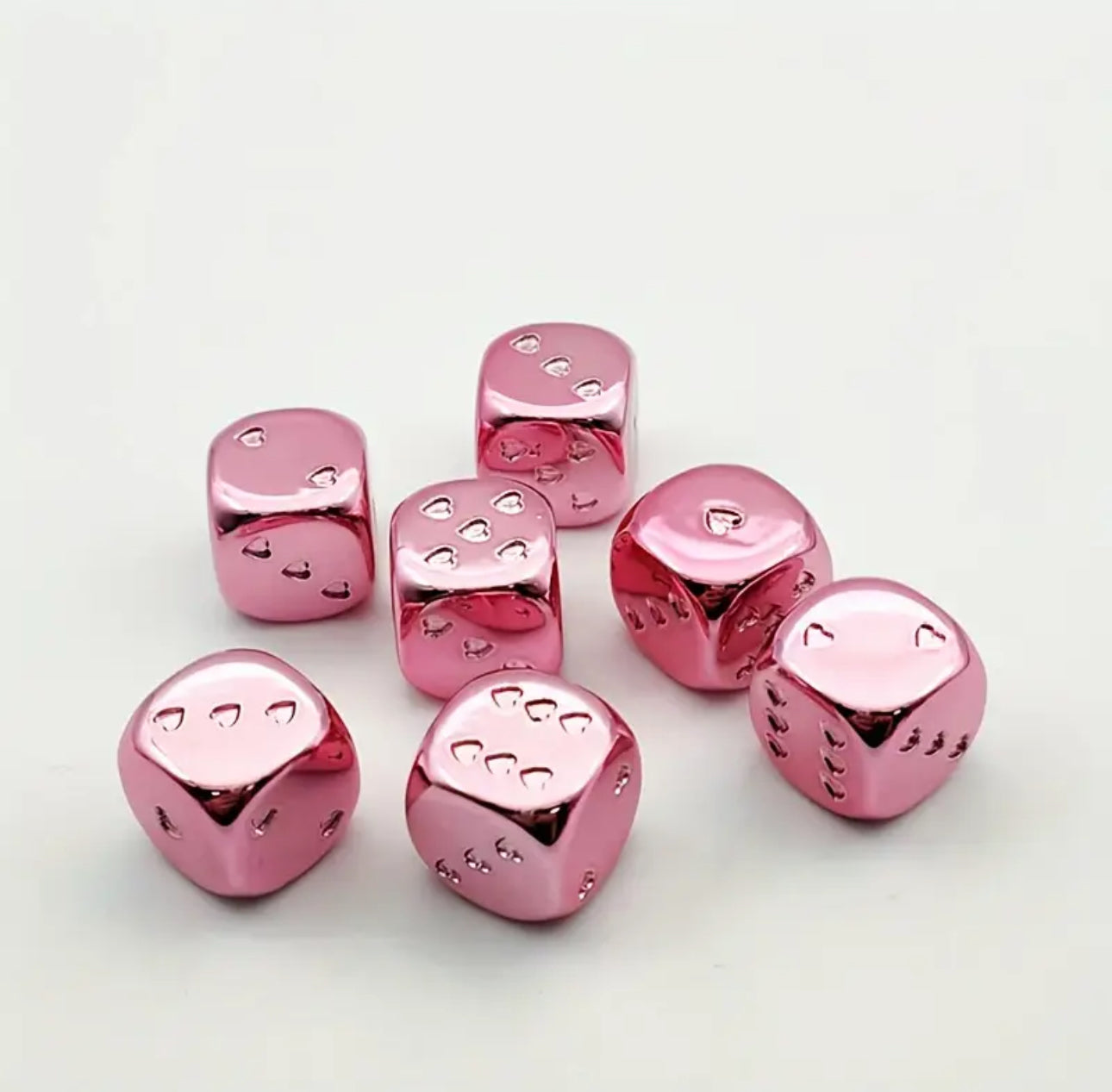 Pink Heart Dice Set | Glossy Acrylic Dice with Romantic Heart-Shaped Pips