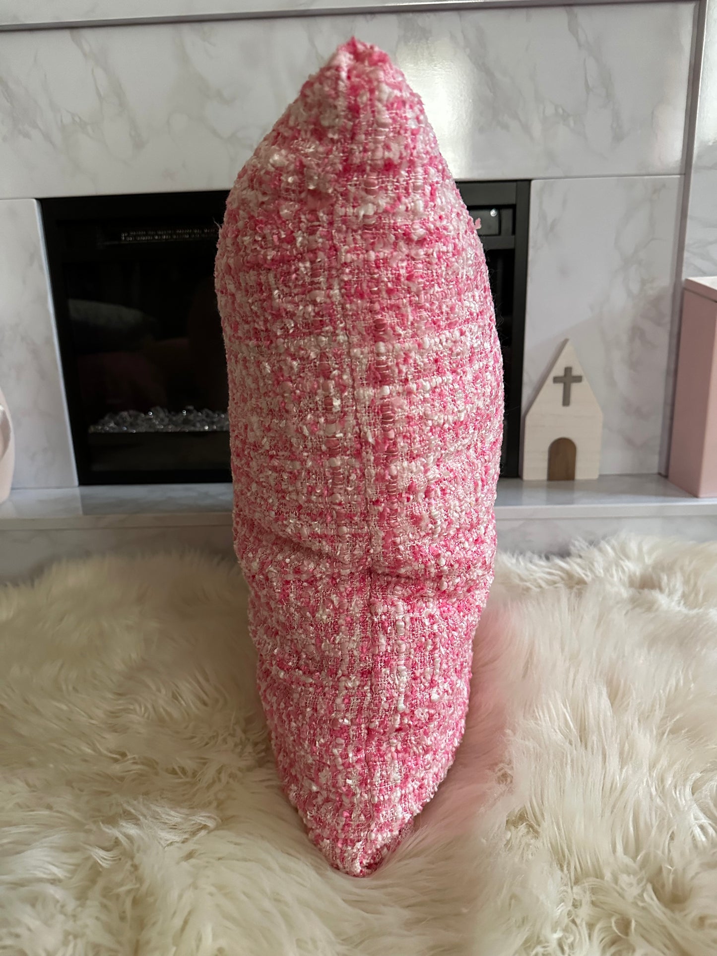 Pink Tweed Throw Pillow | Soft Texture, Elevated Design