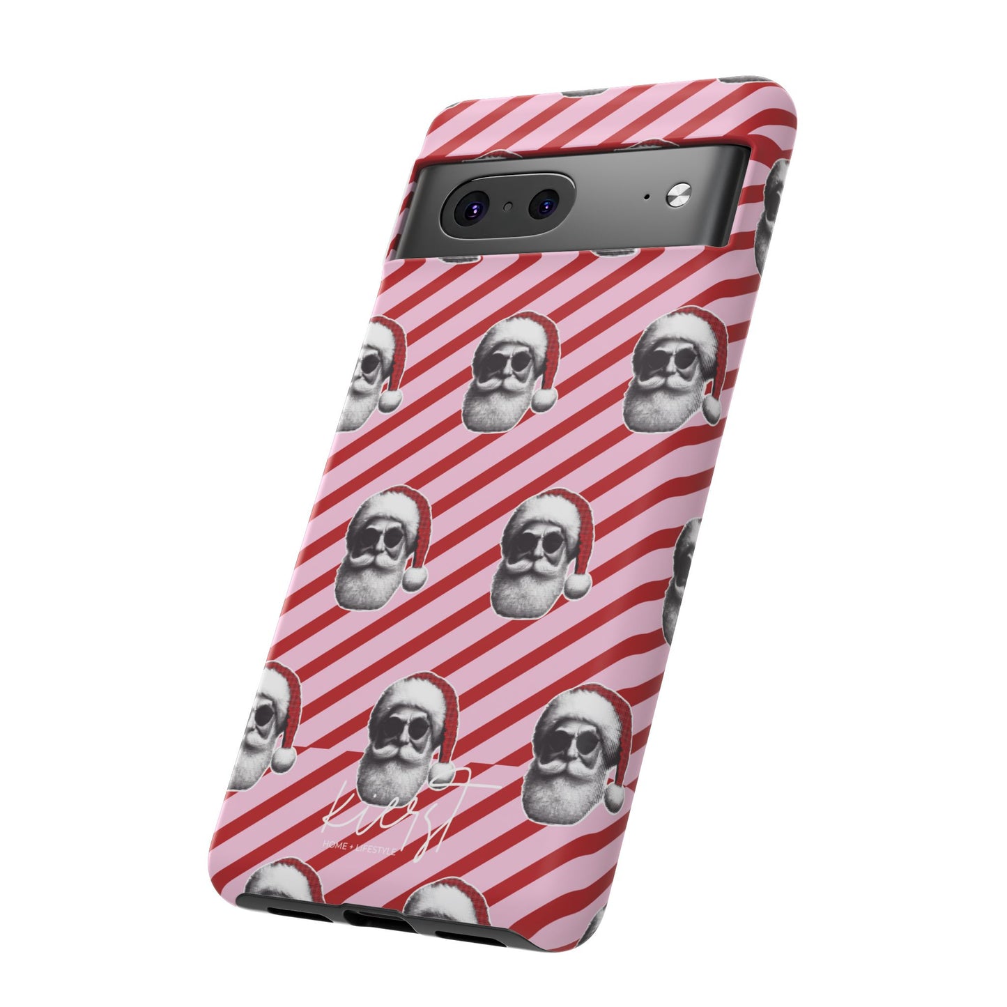 Holiday 25 Cool Santa on Pink and Red Diagonal Striped Google Pixel Phone Case