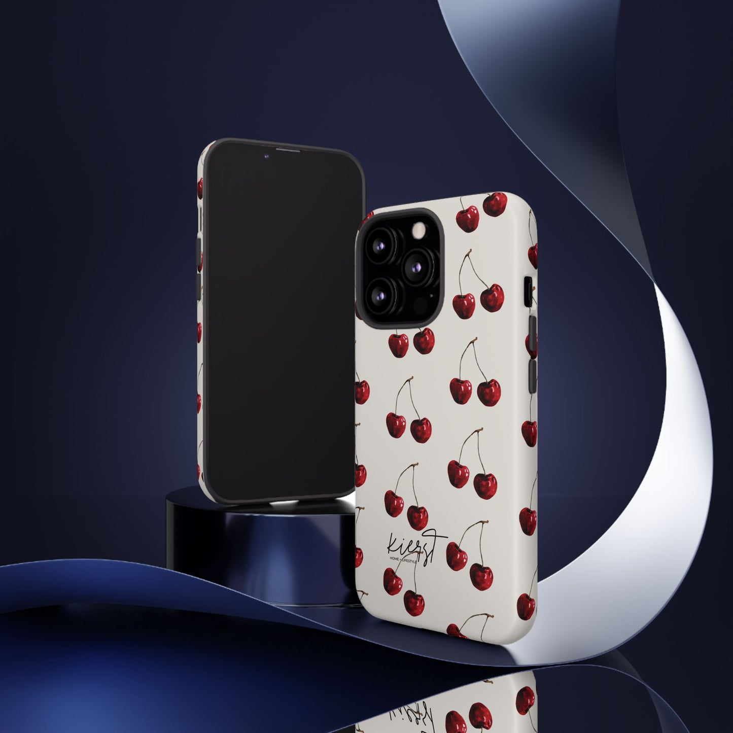 Moody Cherry Stems on White Bone iPhone Case | Timeless Contrast With A Twist of Charm