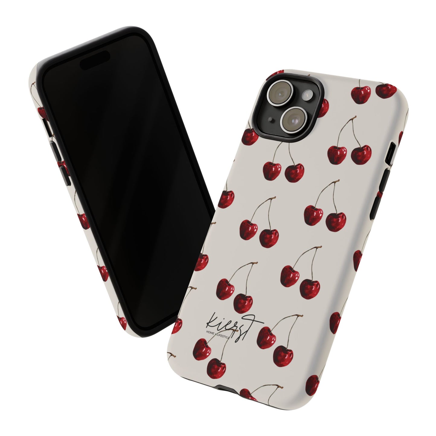 Moody Cherry Stems on White Bone iPhone Case | Timeless Contrast With A Twist of Charm
