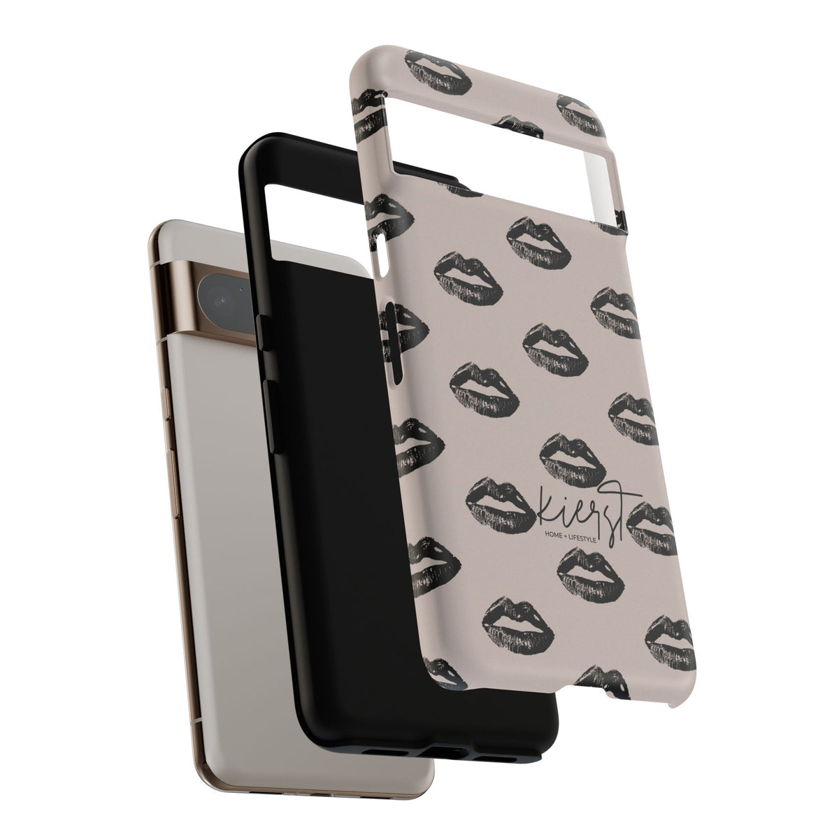 Black Lips on Oat Google Pixel Case | Minimalist Neutrals with a Bold Edge