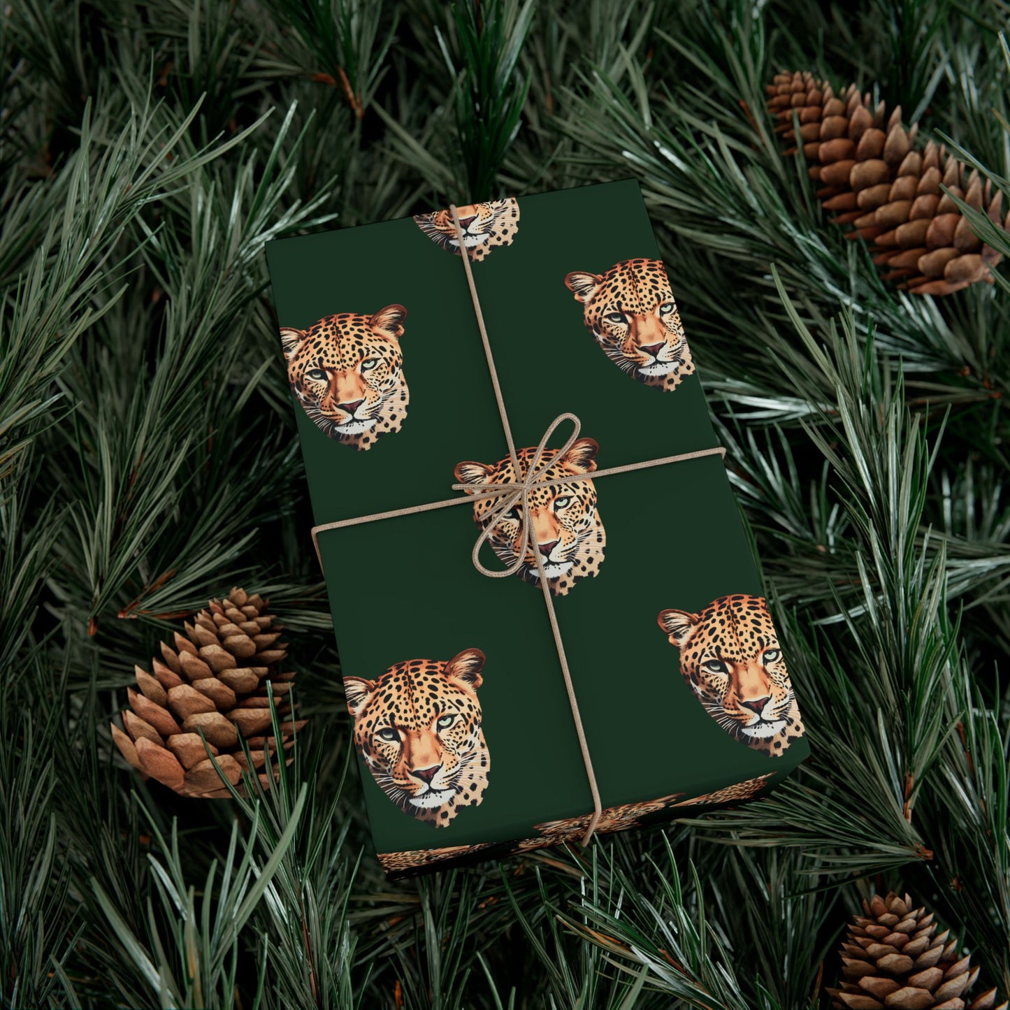Leopard Head on Signature Midnight Pine Wrapping Paper