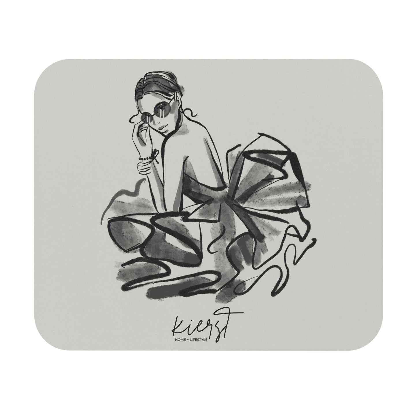 Sketch of Woman in Tulle Dress Mouse Pad ā Black and White Fashion Illustration