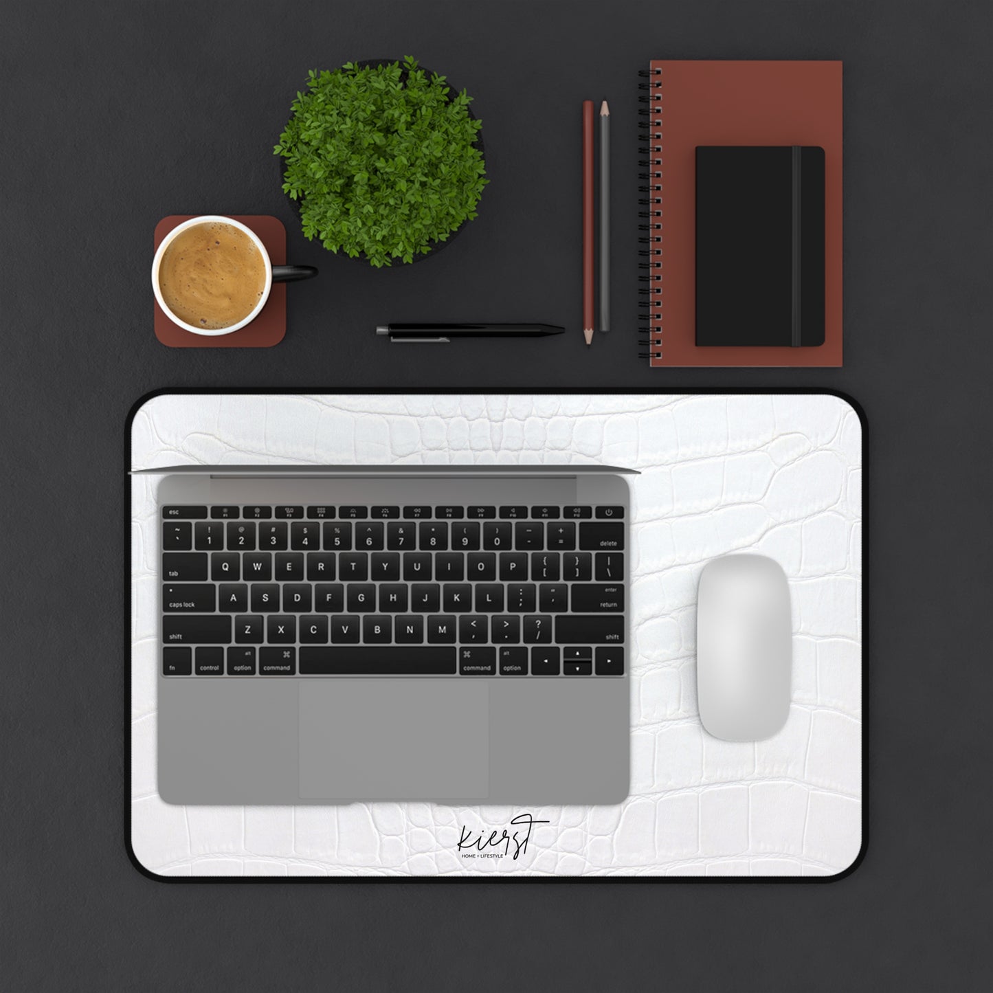 White Alligator Print Desk Mat | Luxe Minimalist Workspace Upgrade