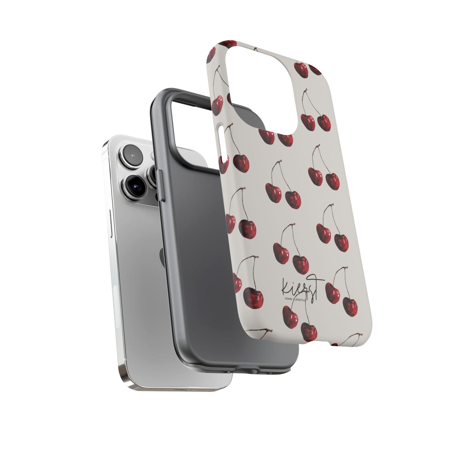 Moody Cherry Stems on White Bone iPhone Case | Timeless Contrast With A Twist of Charm