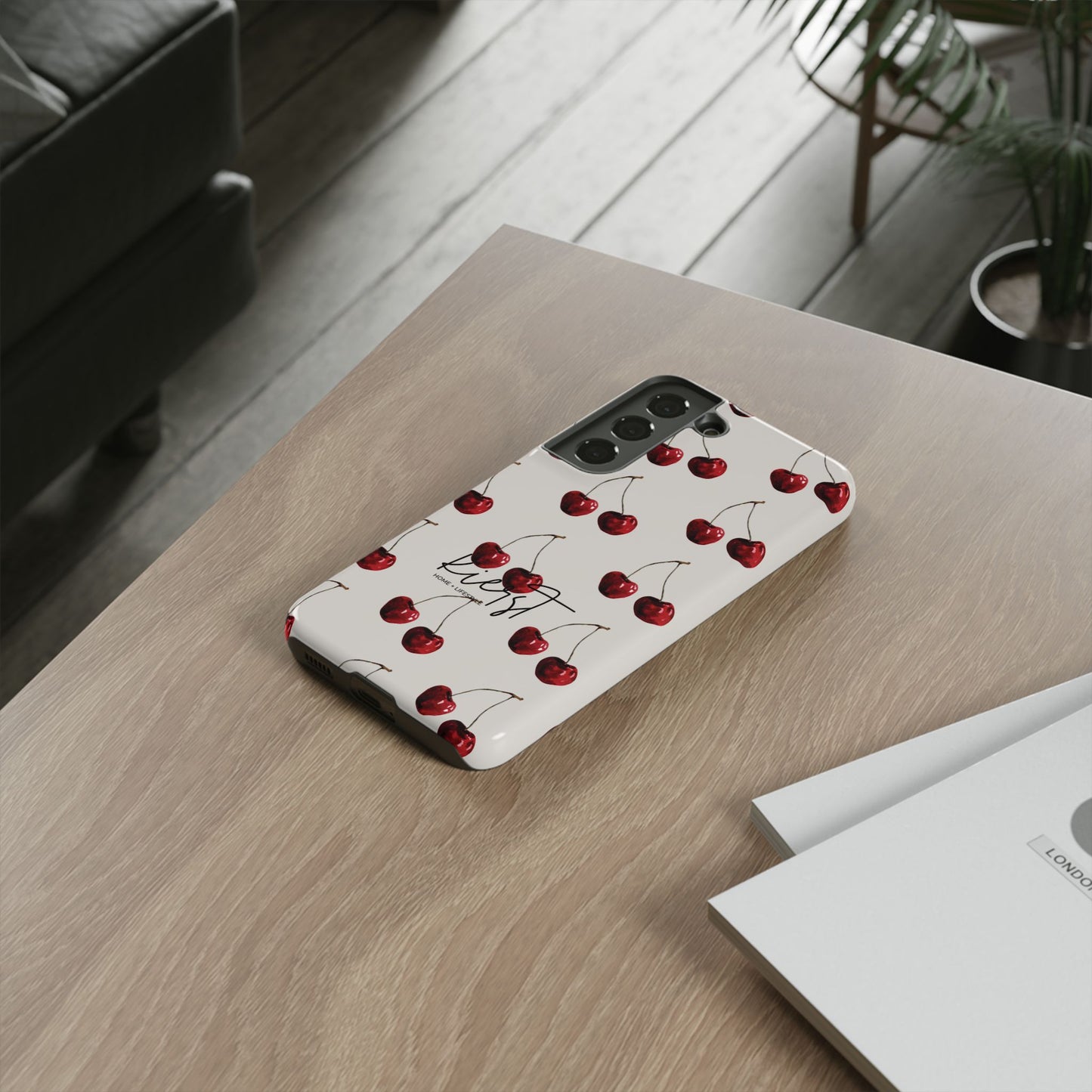 Moody Cherry Stems on White Bone Samsung Galaxy Case | Understated Luxury With A Playful Bite