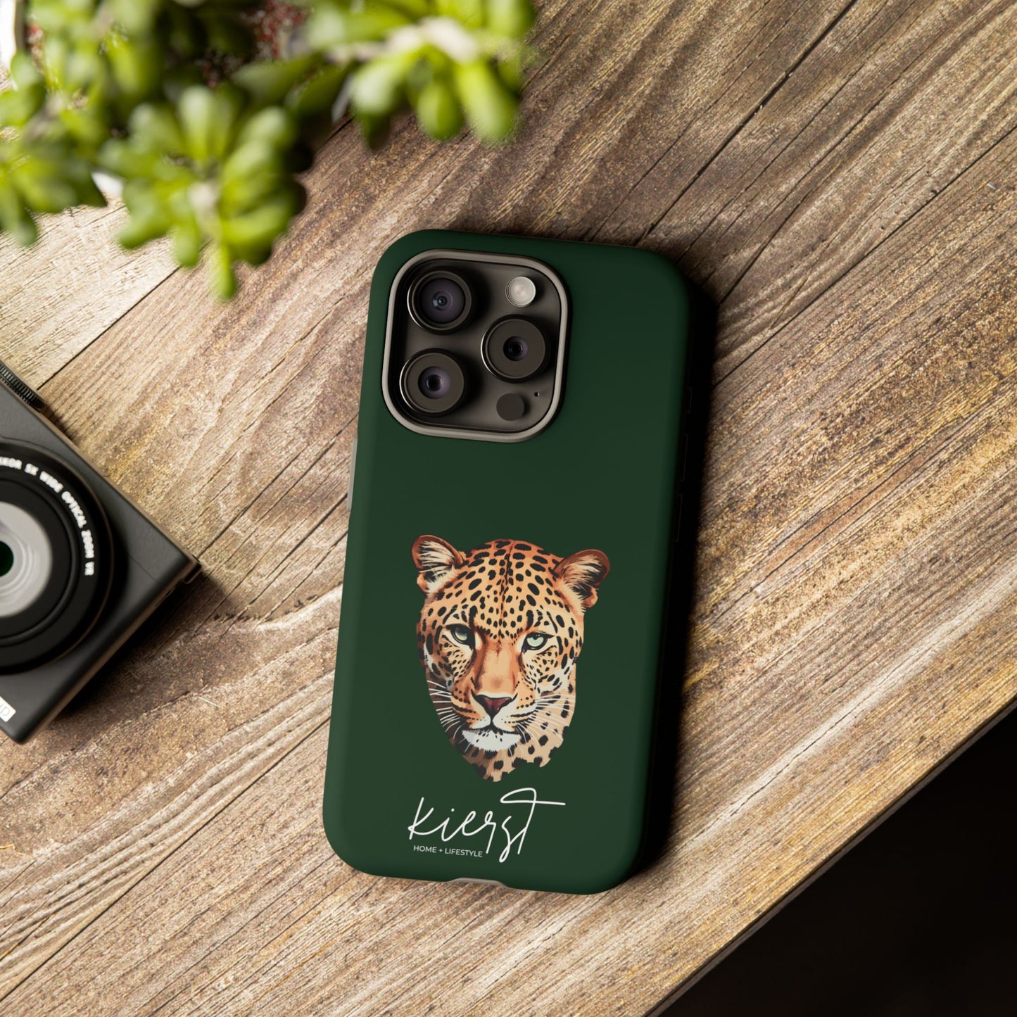 Leopard Head on Signature Midnight Pine iPhone Case | Designed to Stand Out