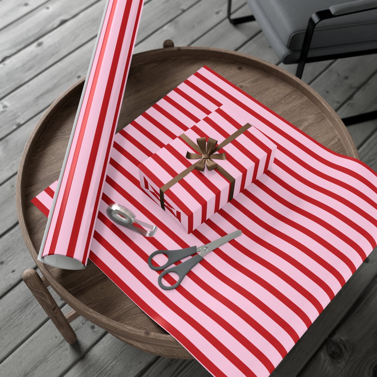Pink and Red Horizontal Striped Wrapping paper