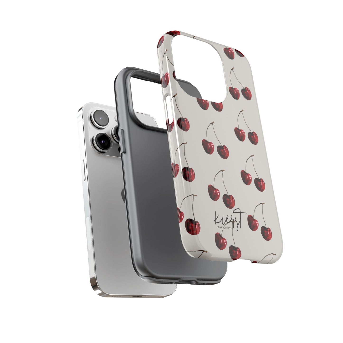 Moody Cherry Stems on White Bone iPhone Case | Timeless Contrast With A Twist of Charm