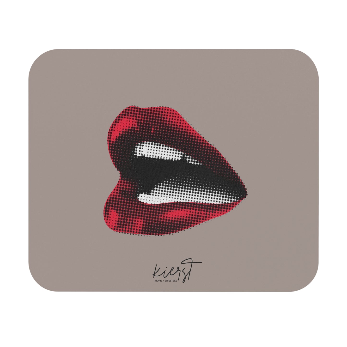Vintage Red Lips on Taupe Mouse Pad | Bold Desk Statement