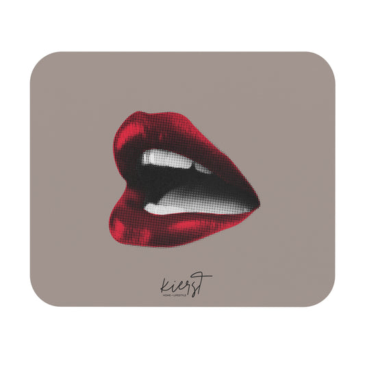 Vintage Red Lips on Taupe Mouse Pad | Bold Desk Statement