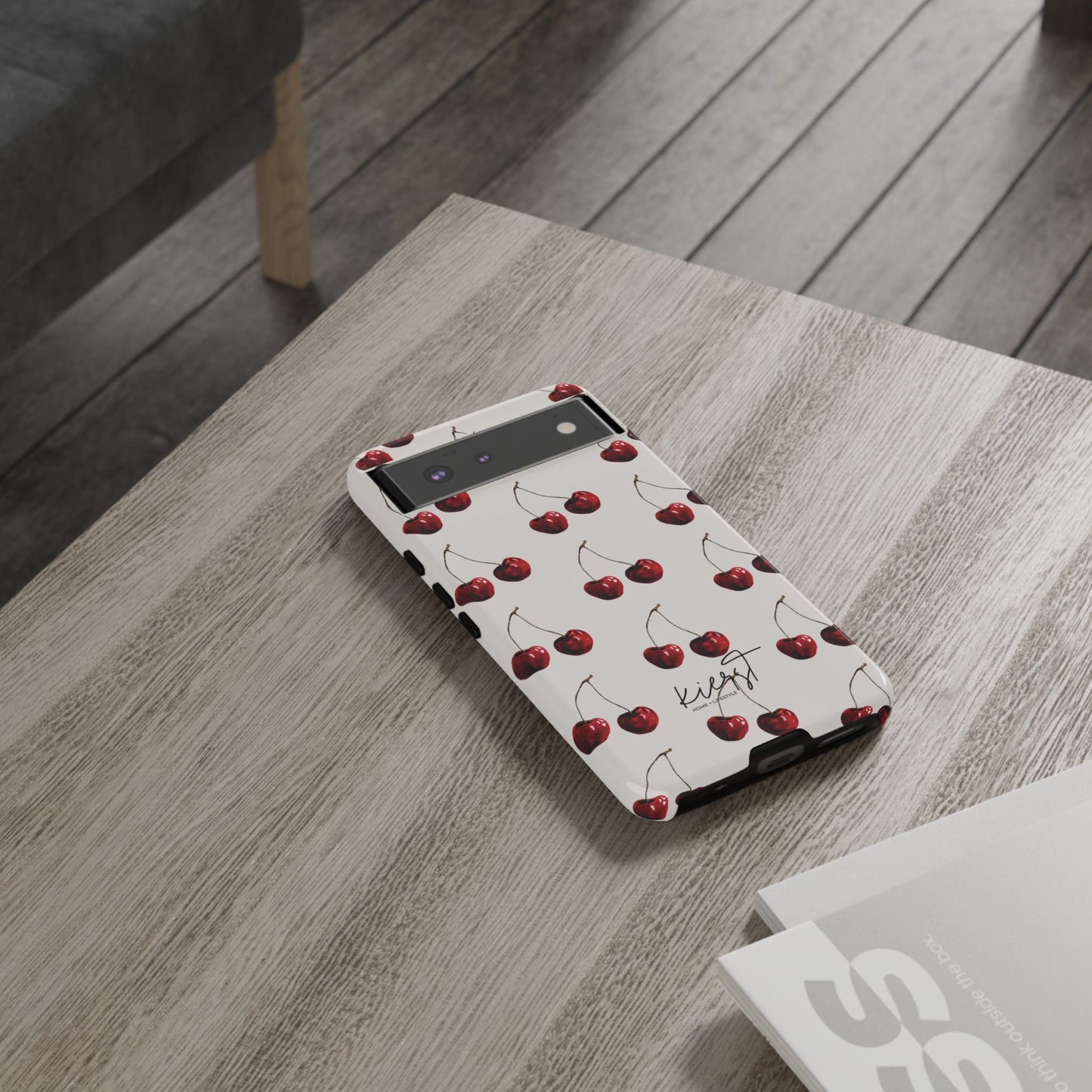 Moody Cherry Stems on White Bone Google Pixel Case | Sultry Minimalism Meets Everyday Utility