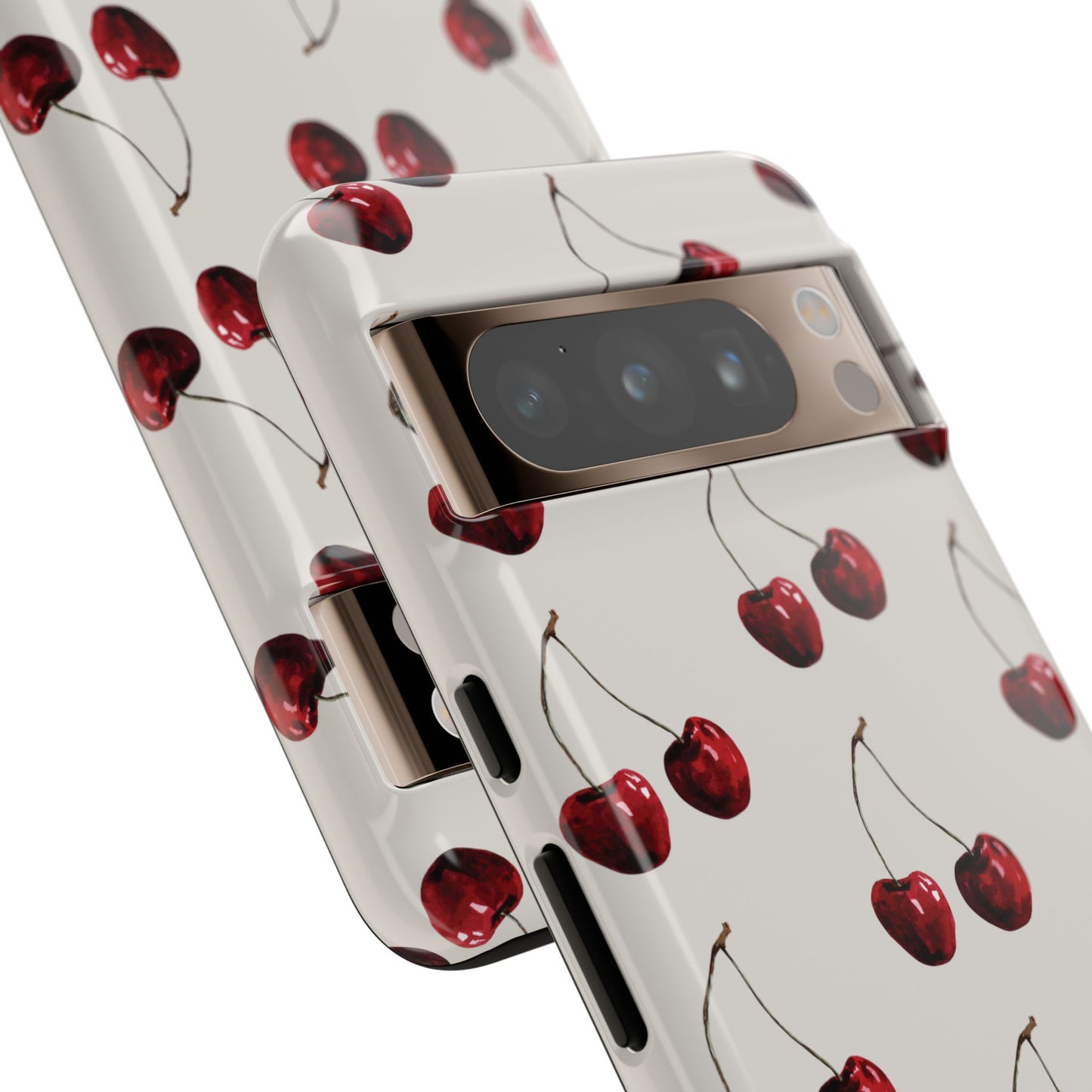 Moody Cherry Stems on White Bone Google Pixel Case | Sultry Minimalism Meets Everyday Utility