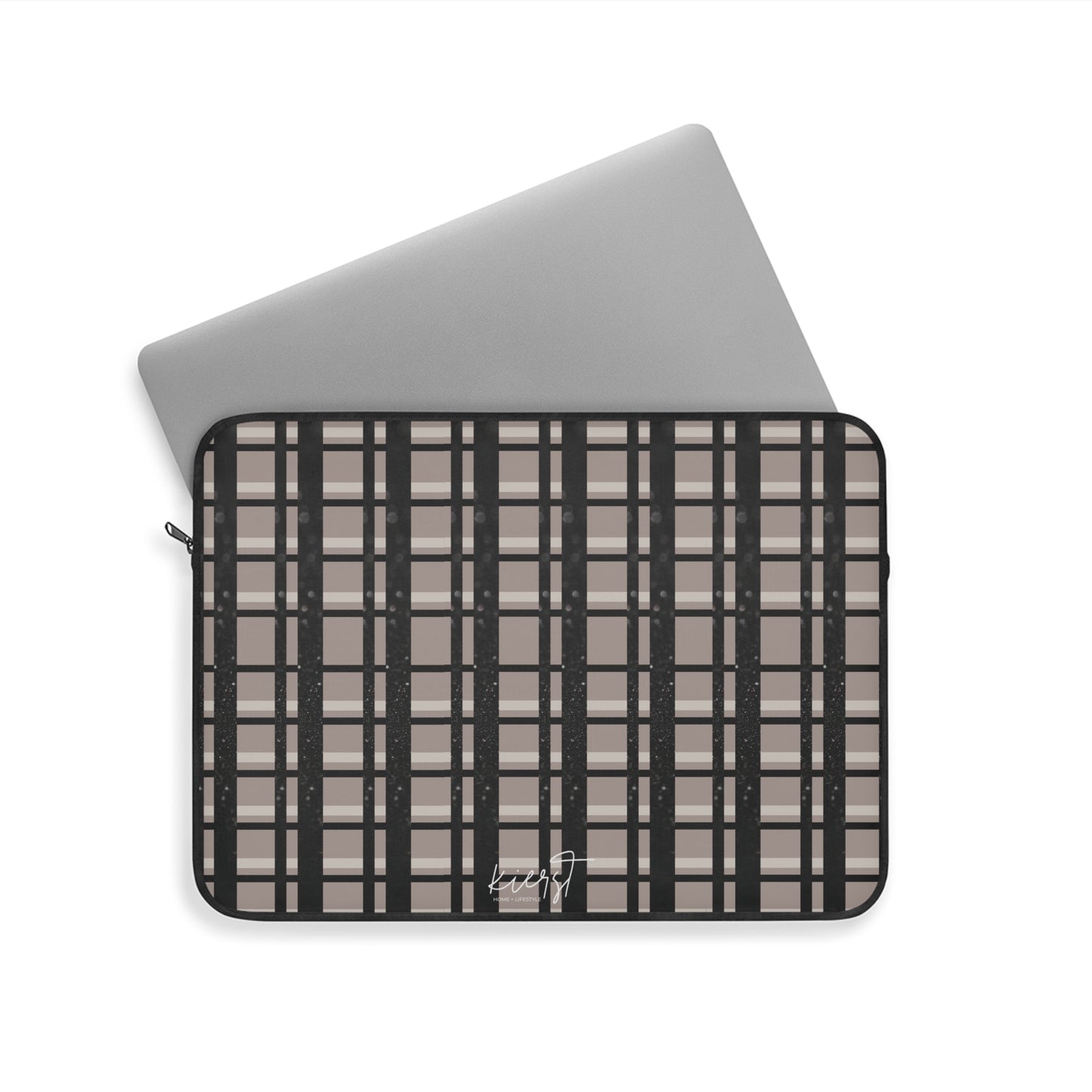 Taupe & Black Printed Glitter Plaid Laptop Sleeve | Classic with a Twist