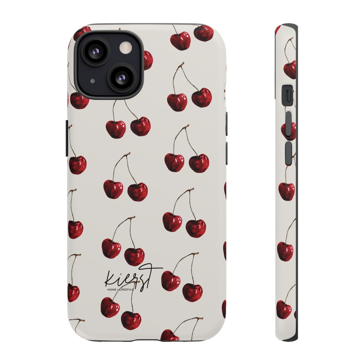 Moody Cherry Stems on White Bone iPhone Case | Timeless Contrast With A Twist of Charm