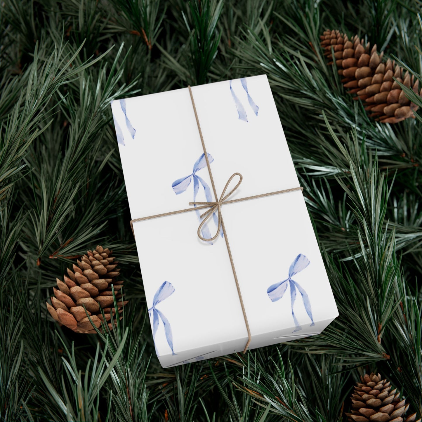Delicate Blue Bow Gift Wrapping Paper – Hand-Painted Style Ribbon Pattern on White