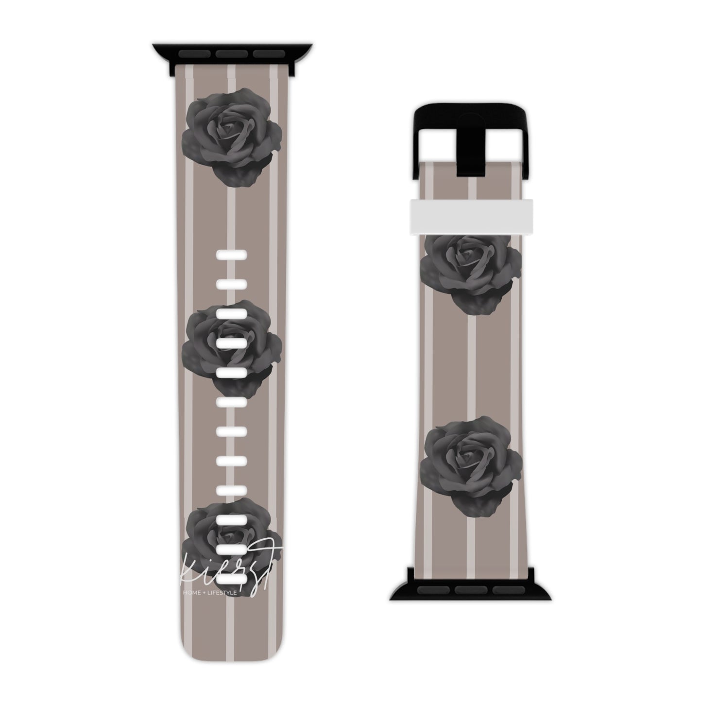 Black Roses Apple Watch Band – Taupe Stripe Elegance