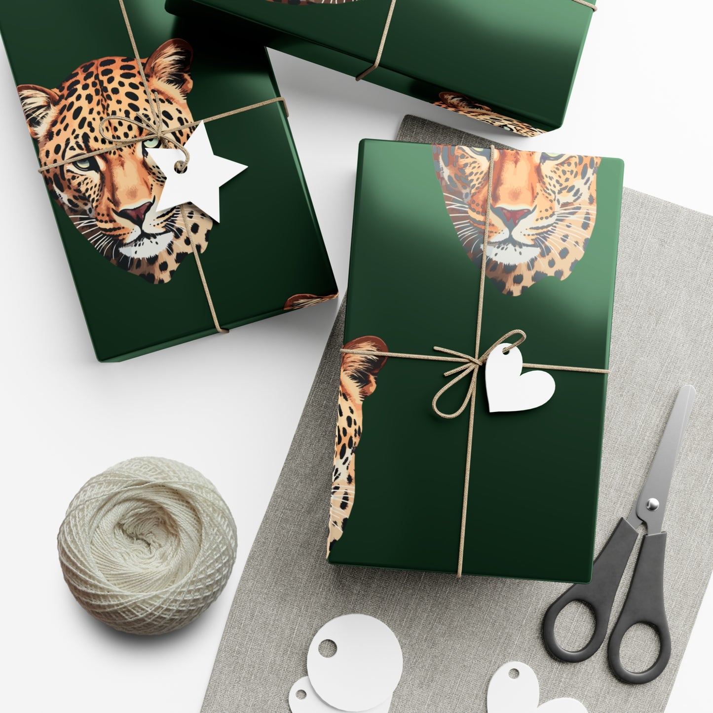 Leopard Head on Signature Midnight Pine Wrapping Paper