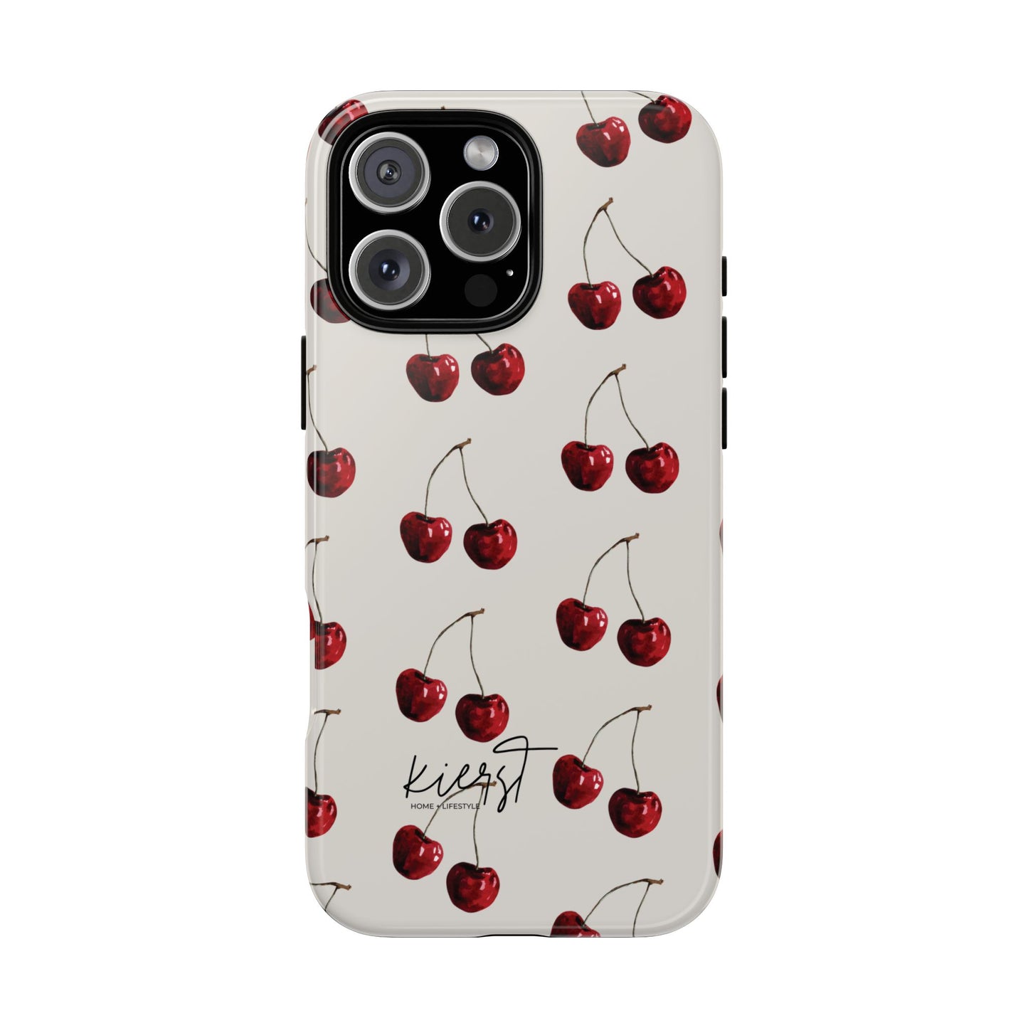 Moody Cherry Stems on White Bone iPhone Case | Timeless Contrast With A Twist of Charm