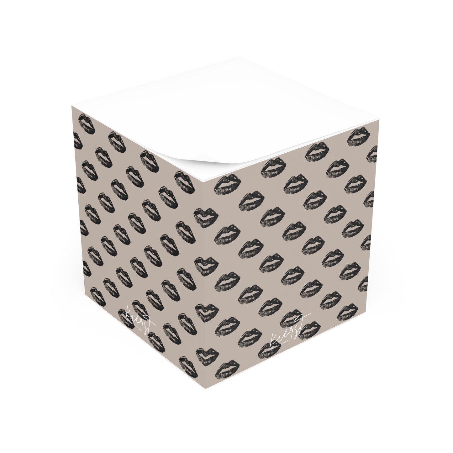 Black Lips on Oat Sticky Note Cube | Soft Neutral Desk Accent