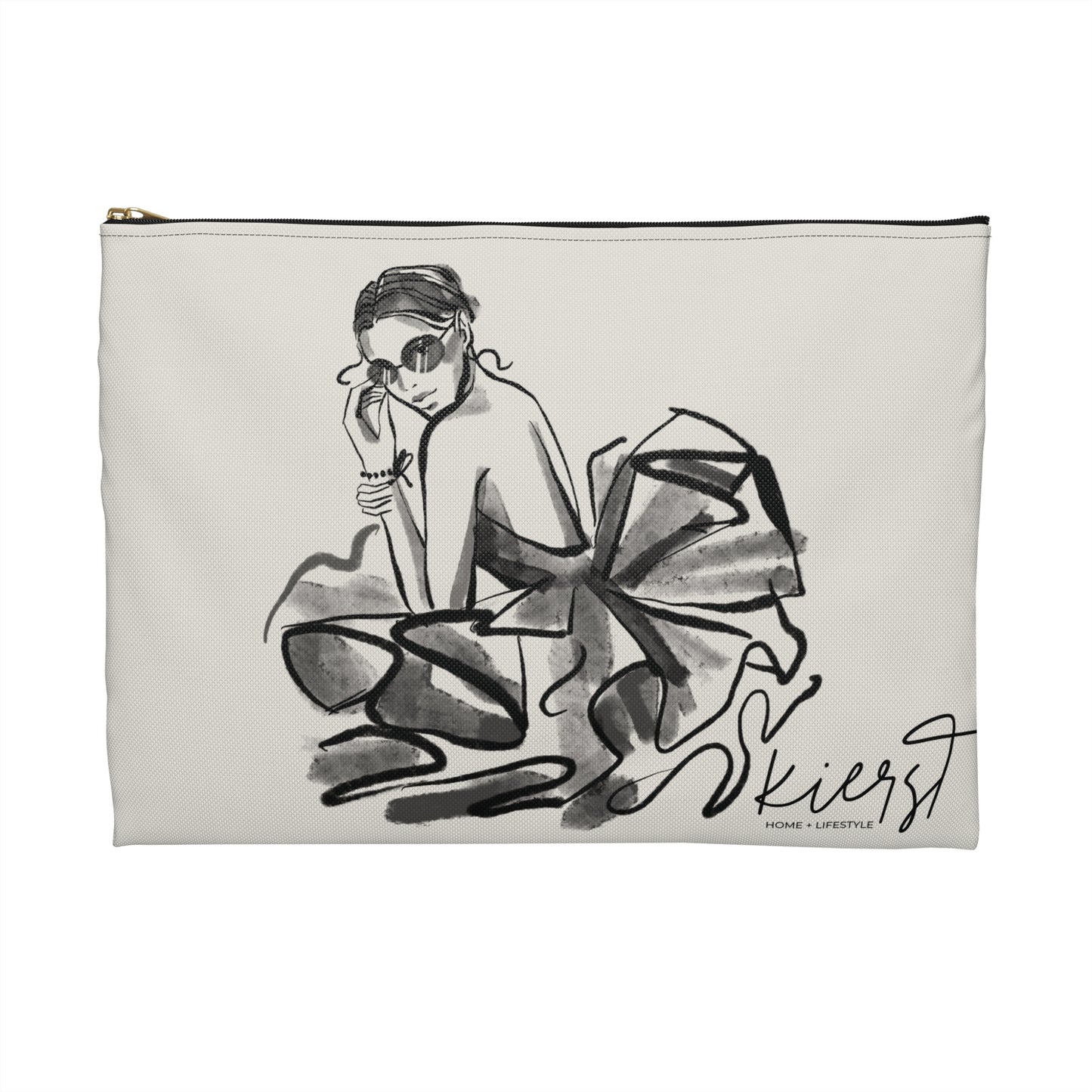Tulle Gown Fashion Sketch Accessory Pouch – Bone White with Editorial Flair