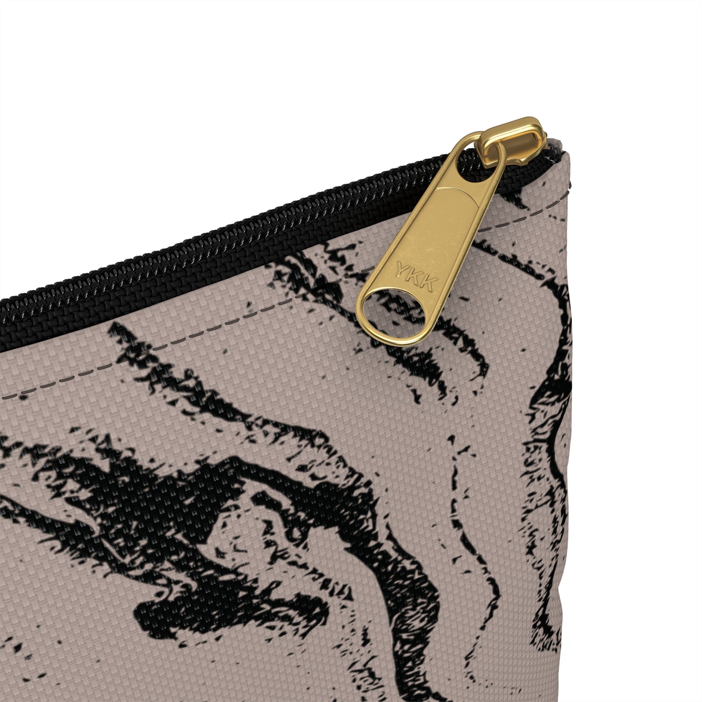 Taupe and Black Marble Accessory Pouch – Abstract Stone-Inspired Print with a Bold Edge