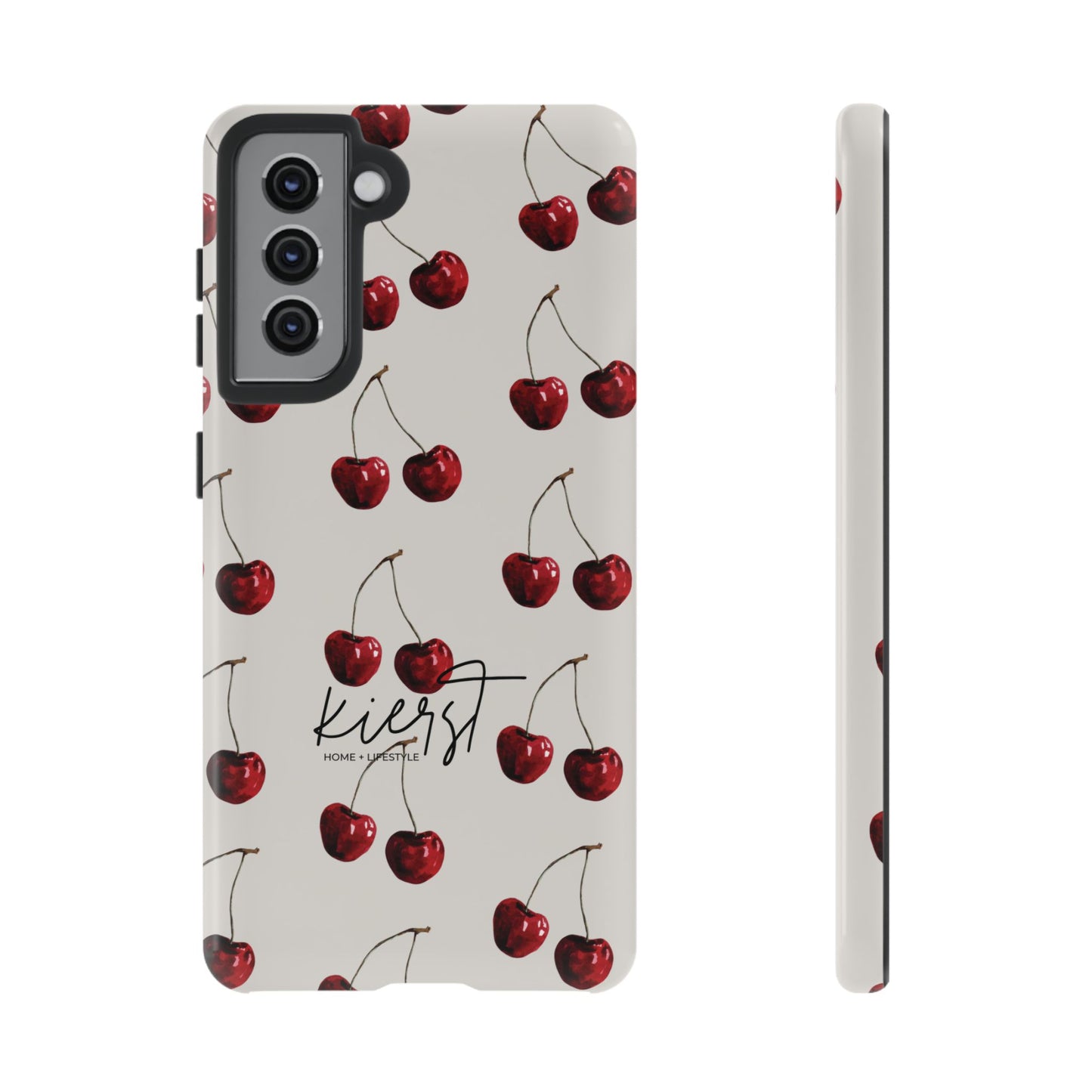 Moody Cherry Stems on White Bone Samsung Galaxy Case | Understated Luxury With A Playful Bite