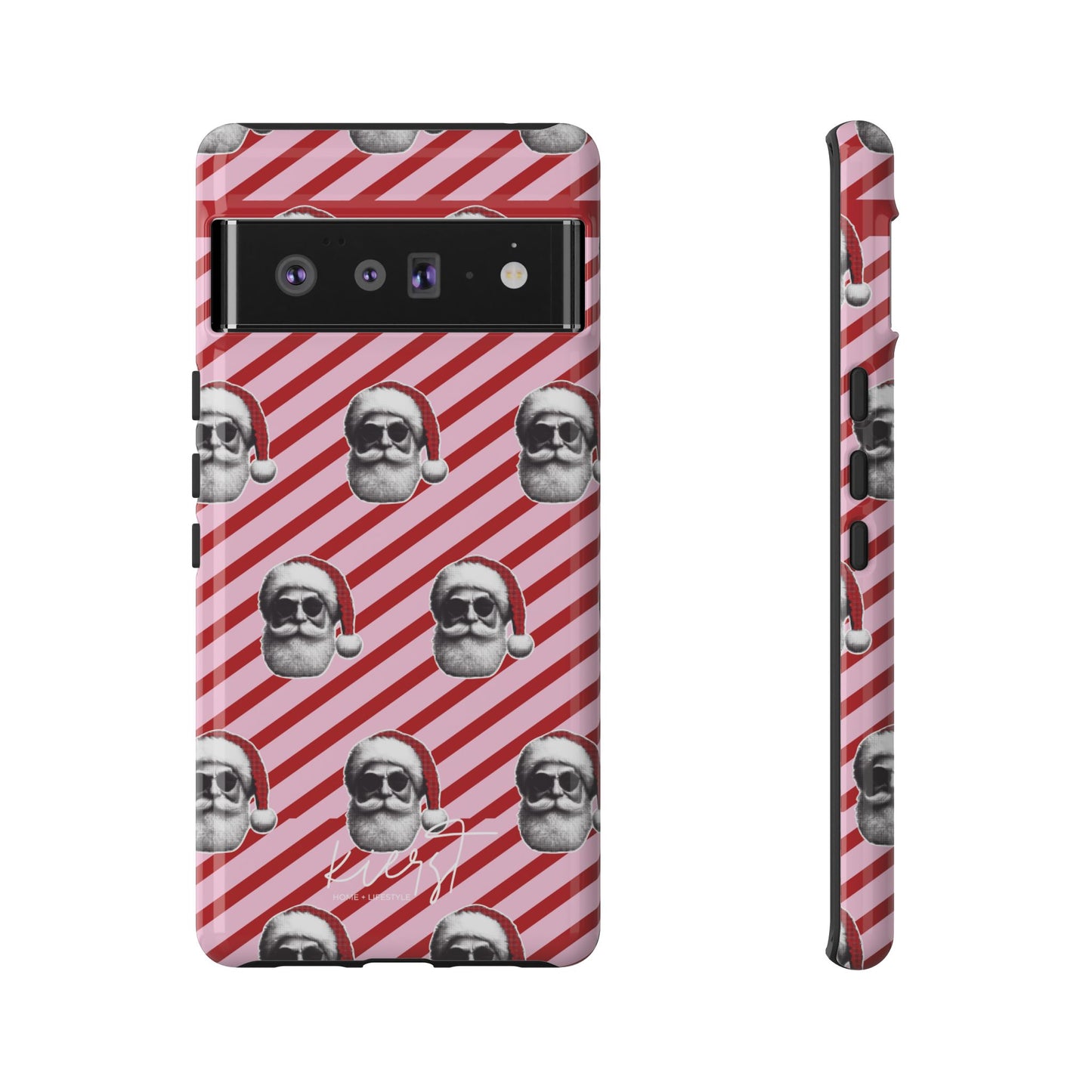 Holiday 25 Cool Santa on Pink and Red Diagonal Striped Google Pixel Phone Case