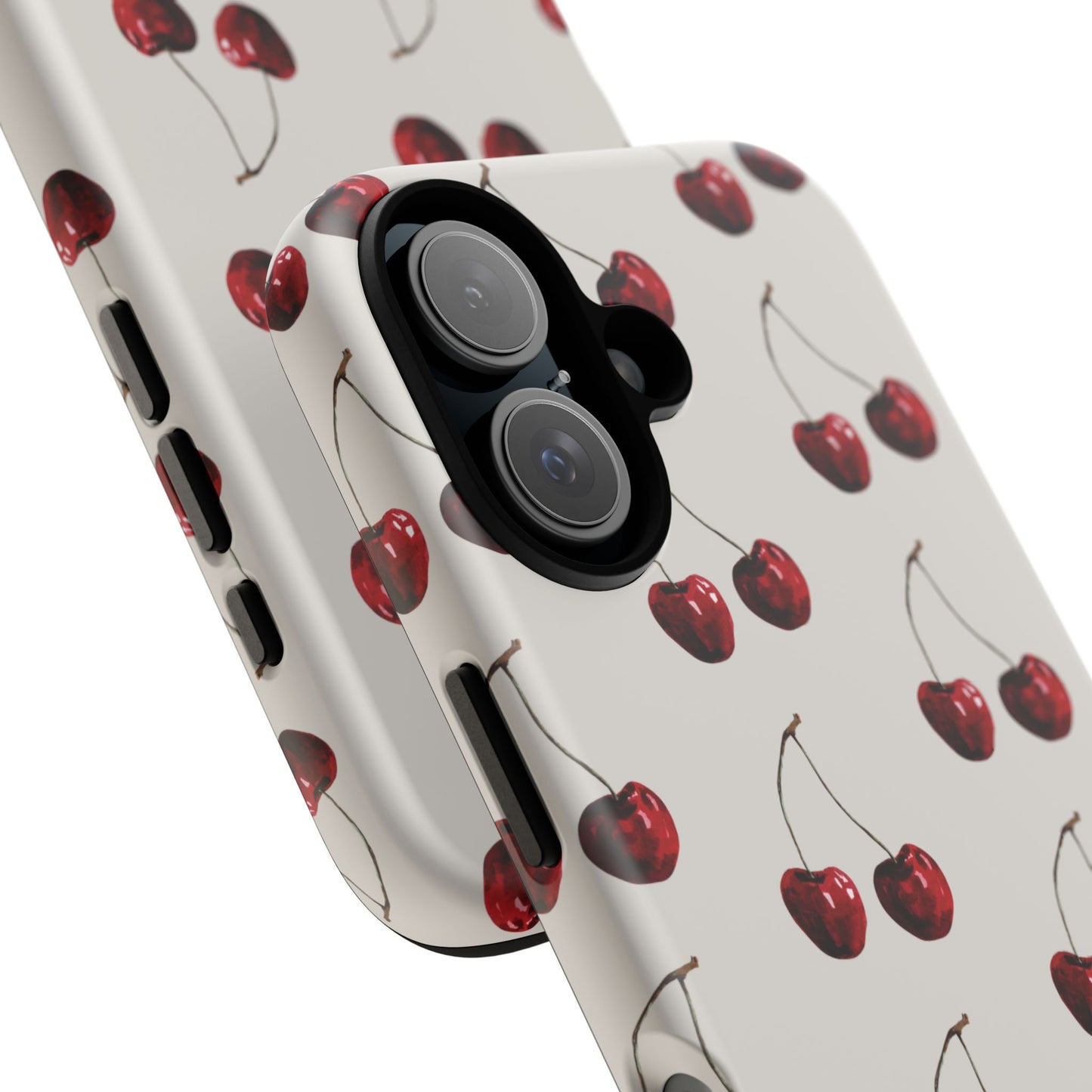 Moody Cherry Stems on White Bone iPhone Case | Timeless Contrast With A Twist of Charm