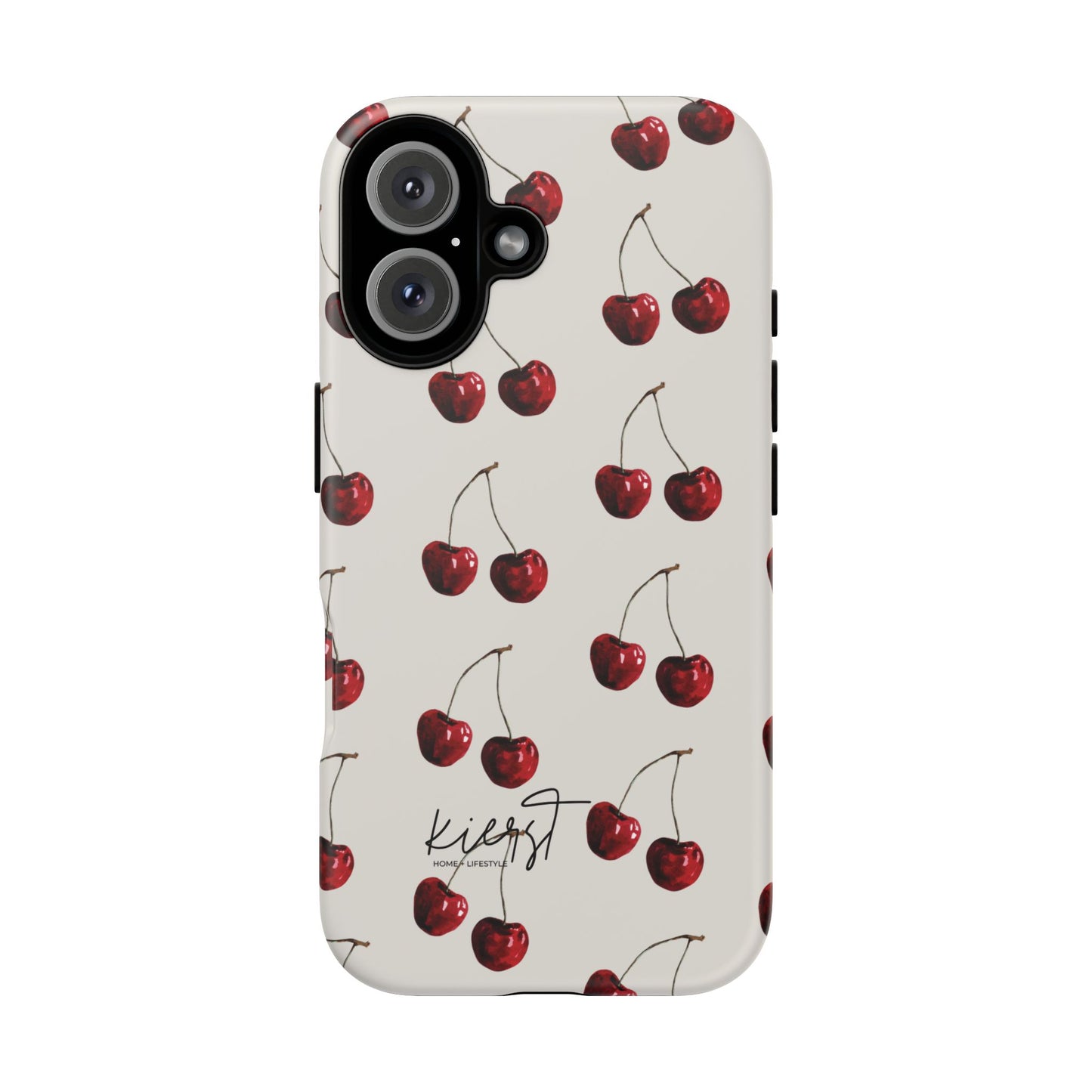 Moody Cherry Stems on White Bone iPhone Case | Timeless Contrast With A Twist of Charm