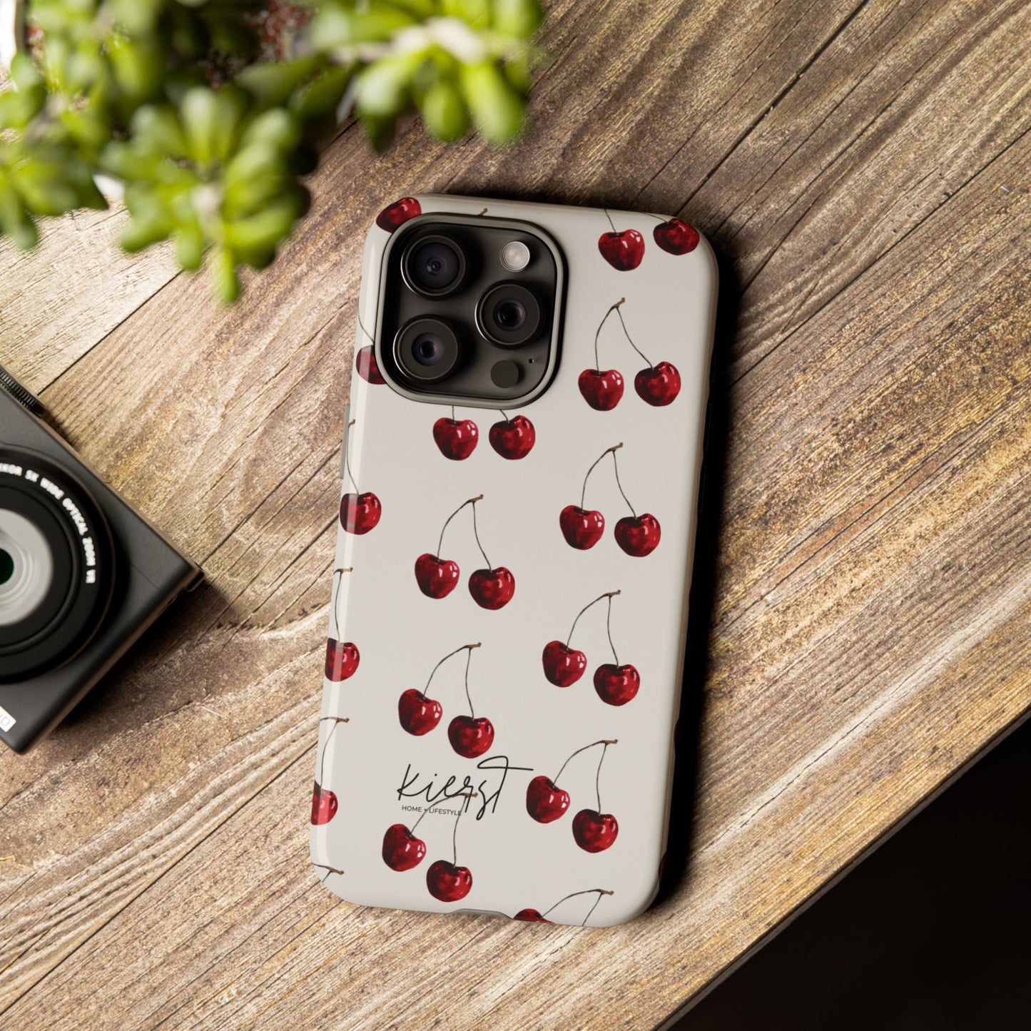 Moody Cherry Stems on White Bone iPhone Case | Timeless Contrast With A Twist of Charm