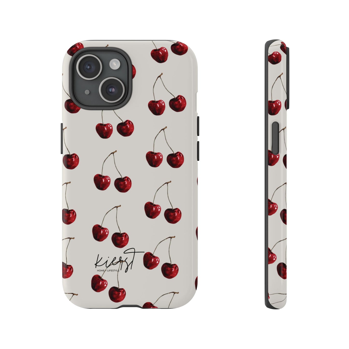 Moody Cherry Stems on White Bone iPhone Case | Timeless Contrast With A Twist of Charm