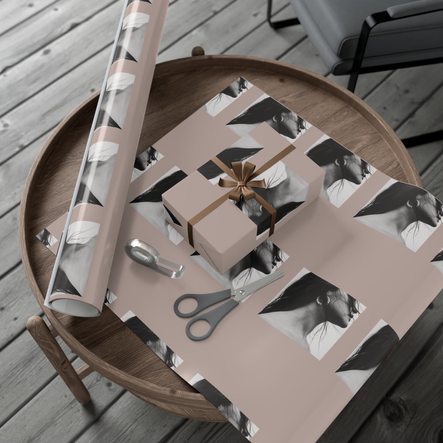 Black + White Fashion Portrait Wrapping Paper