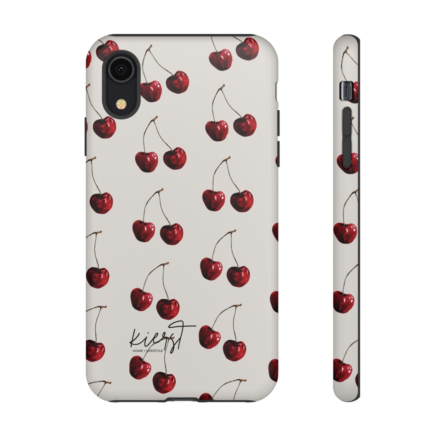 Moody Cherry Stems on White Bone iPhone Case | Timeless Contrast With A Twist of Charm