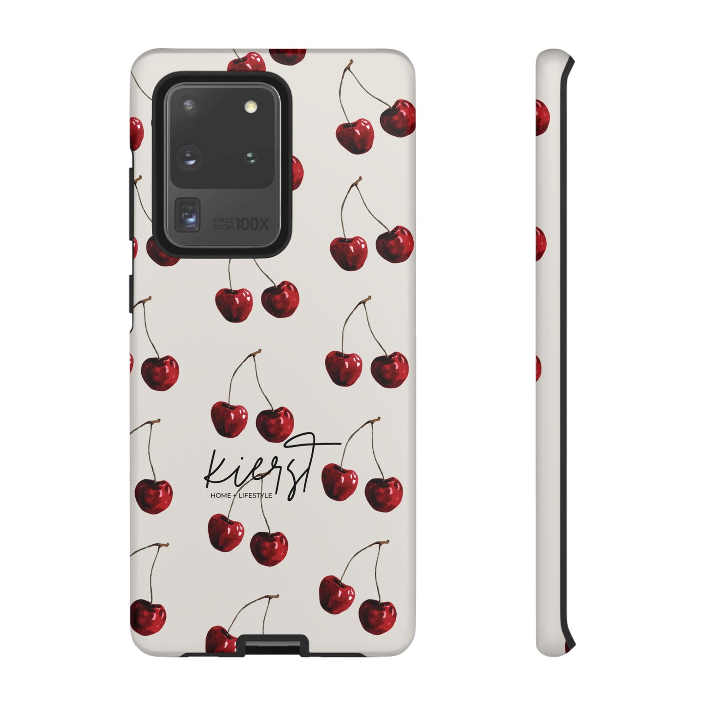 Moody Cherry Stems on White Bone Samsung Galaxy Case | Understated Luxury With A Playful Bite