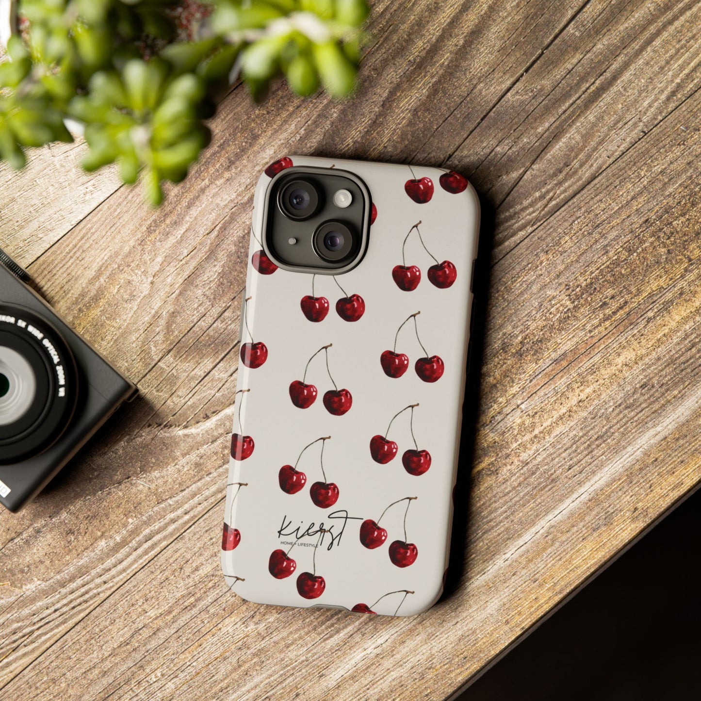 Moody Cherry Stems on White Bone iPhone Case | Timeless Contrast With A Twist of Charm