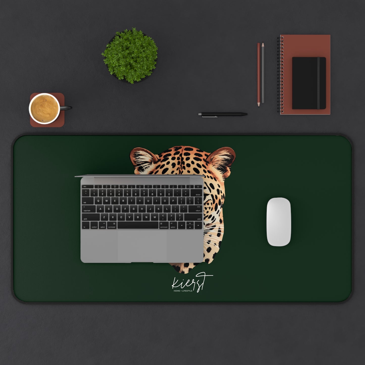 Leopard Head on Signature Midnight Pine Desk Mat