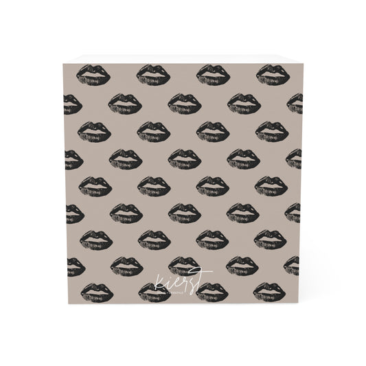 Black Lips on Oat Sticky Note Cube | Soft Neutral Desk Accent