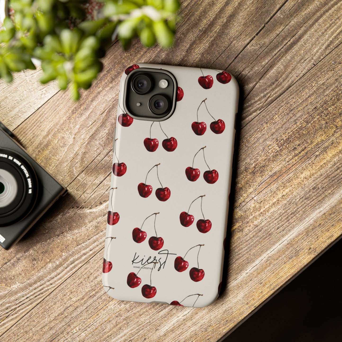 Moody Cherry Stems on White Bone iPhone Case | Timeless Contrast With A Twist of Charm