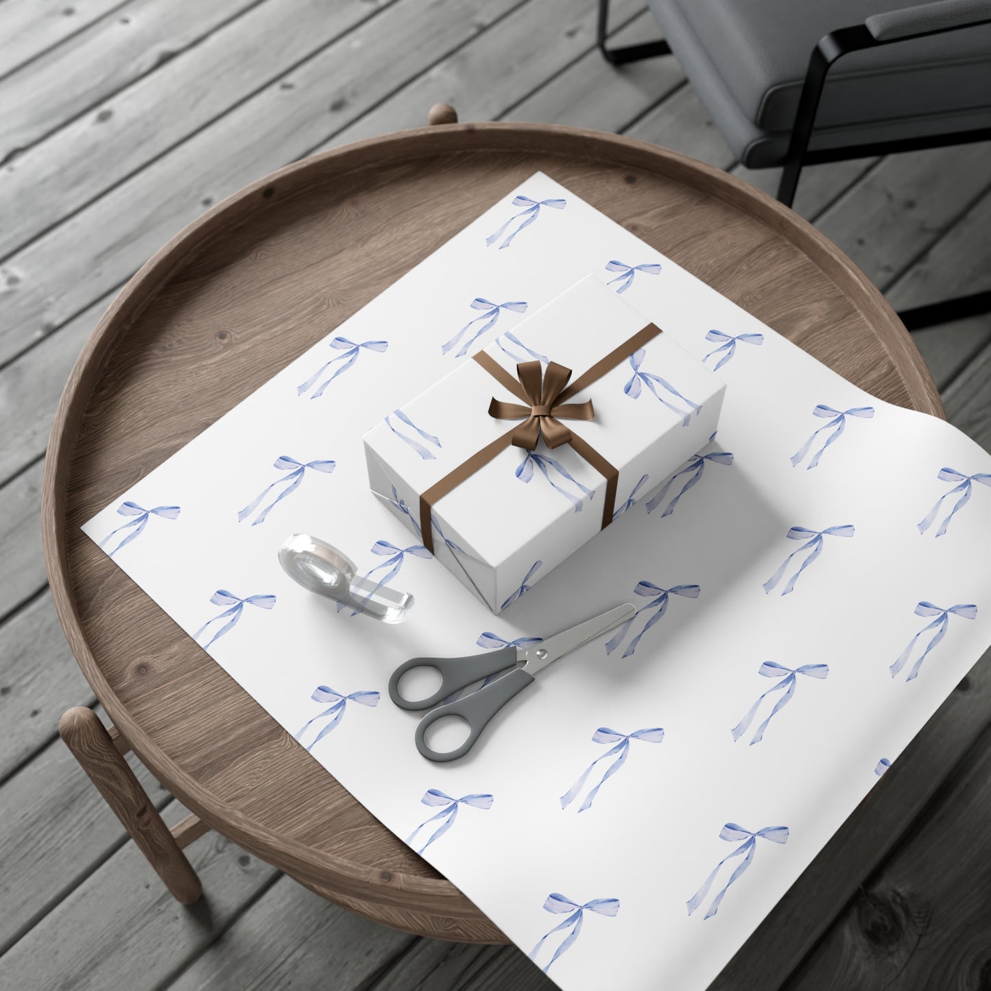 Delicate Blue Bow Gift Wrapping Paper – Hand-Painted Style Ribbon Pattern on White