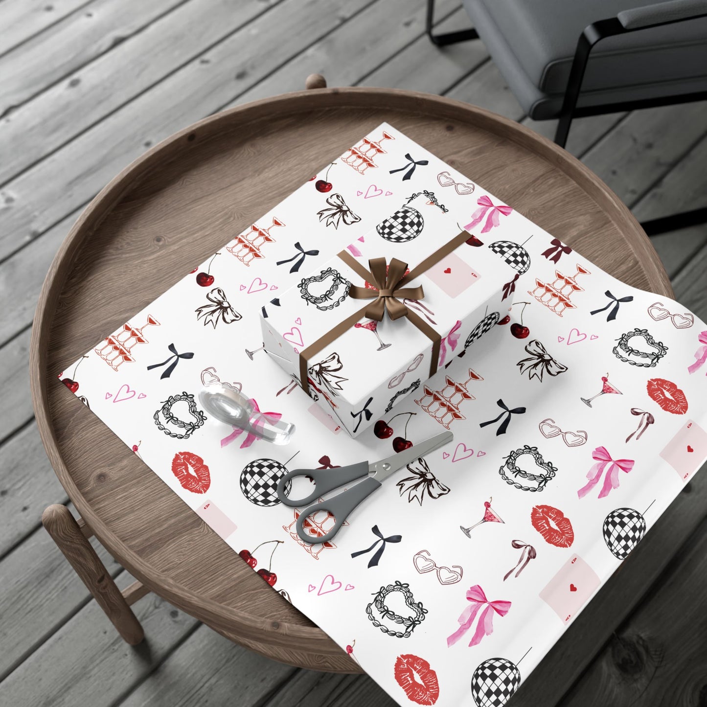 Edge of Romance Wrapping Paper | White Background Gift Wrap with Chic Sticker-Inspired Design