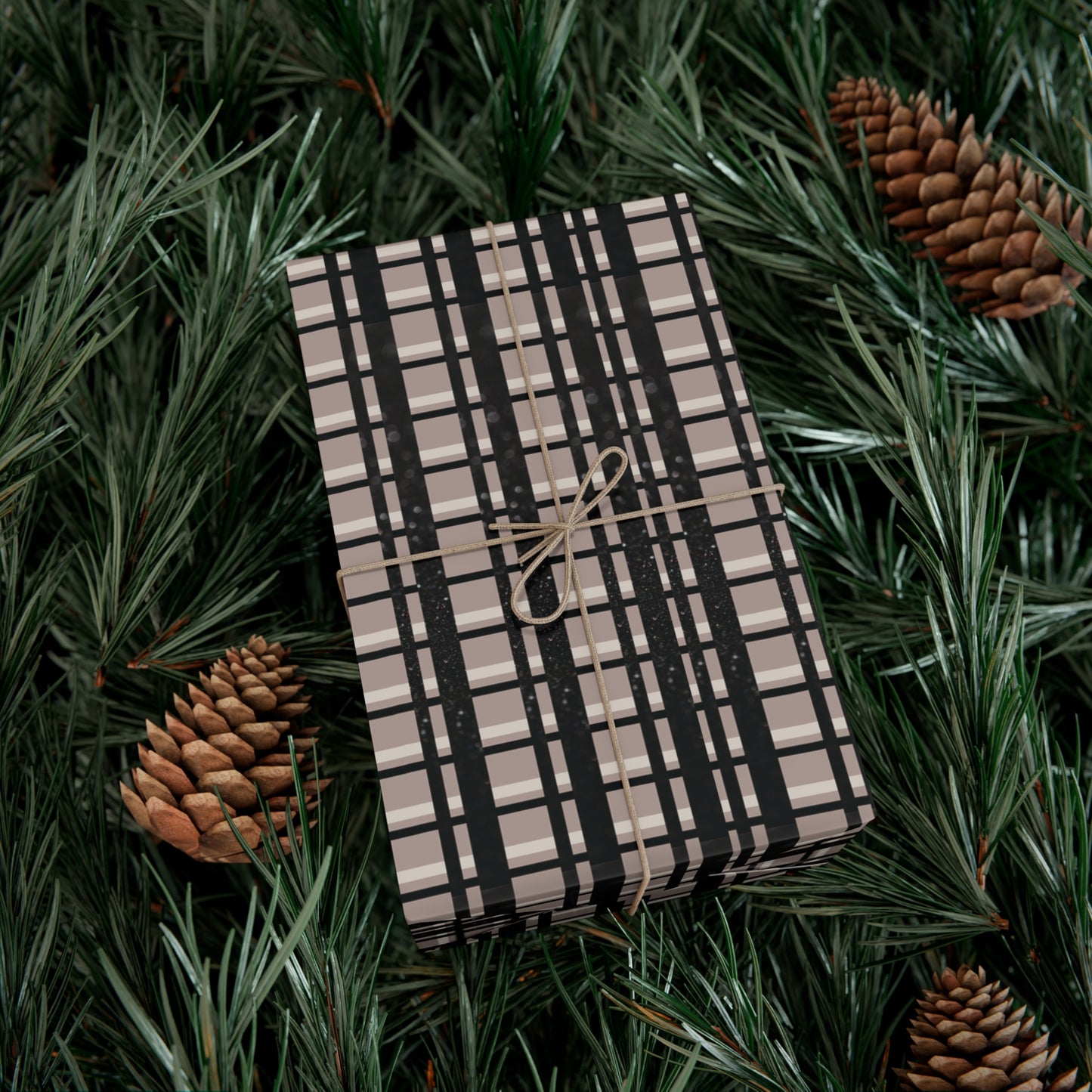 Modern Plaid Gift Wrapping Paper – Taupe, Black & Subtle Glitter Print