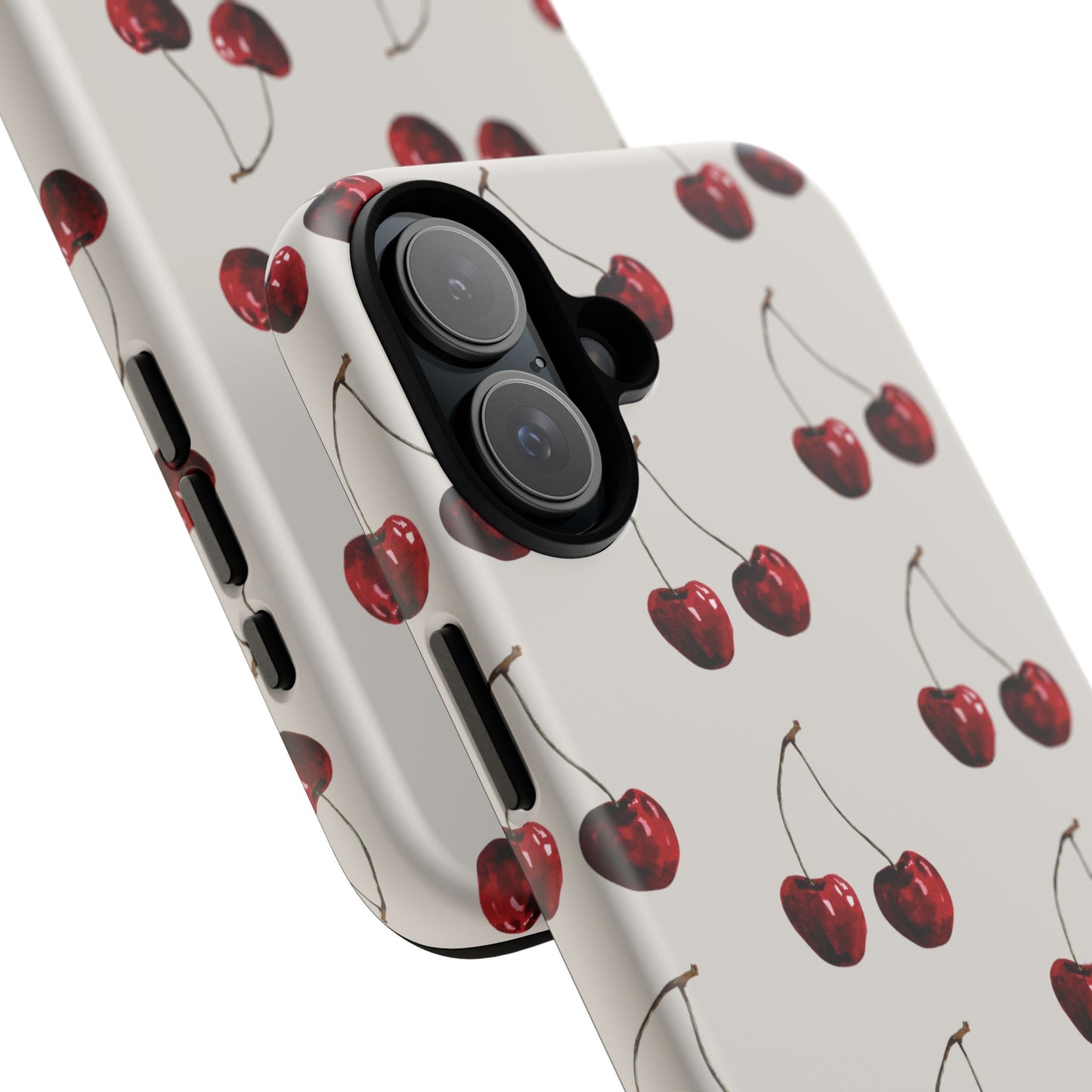 Moody Cherry Stems on White Bone iPhone Case | Timeless Contrast With A Twist of Charm